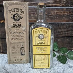 Vintage Watkins Reproduction Imitation Vanilla Extract Glass Bottle 11 oz & Box